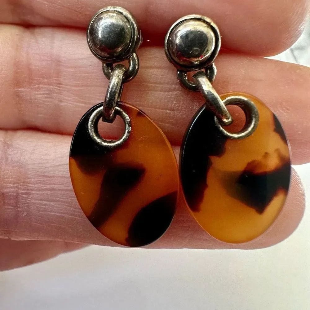 Leopard silver tone post drop earrings